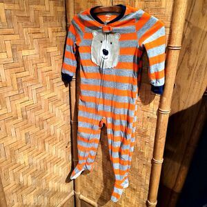 Carters Boy Girl Unisex PJ Pajamas 3T Brown Teddy Bear  1PC Footie Fleece Stripe